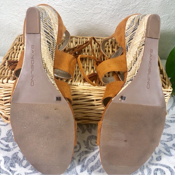 Bandolino Tan Suede Lace Up Wedge Sandal - Picture 8 of 16
